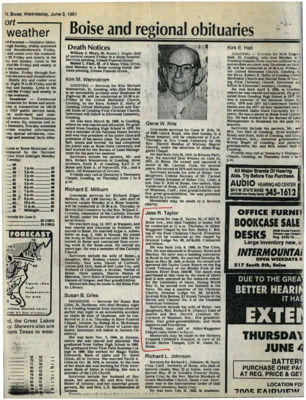 Obituary article about Jess R. Taylor, who owned the Taylor Guest Ranch before it became a part of the University of Idaho.