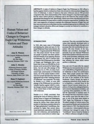 Human values and codes of behavior: changes in Oregon's Eagle Cap Wilderness visitors and their attitudes