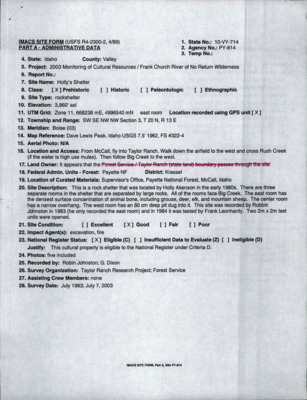 IMACS Site Form for Site 10-VY-714