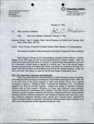 Notes from WRC Advisory Committee Meeting; pilot study temporary appointment application call