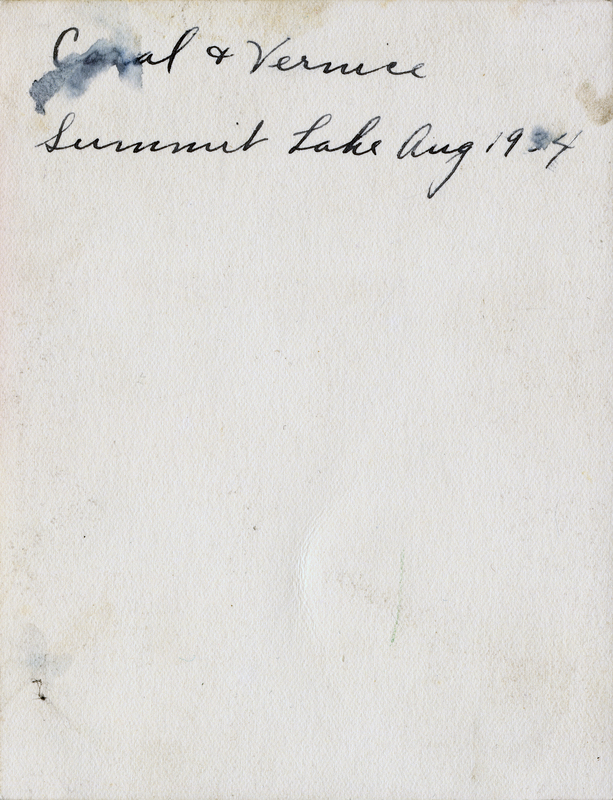 Carol & Vernice, Summit Lake Aug 1934