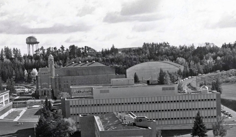 University of Idaho campuses, panoramic view from Gault/Upham south. To the right of Memorial Gym is the Field House where U of I Summer Theatre staged shows from 1954-1968.