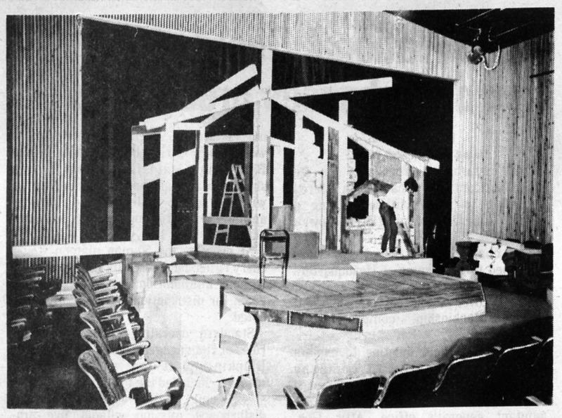 1970 set construction for "Playboy of the Western World" in the U-Hut Experimental Theatre later renamed The Jean Collette Theatre after a popular theatre department head.
