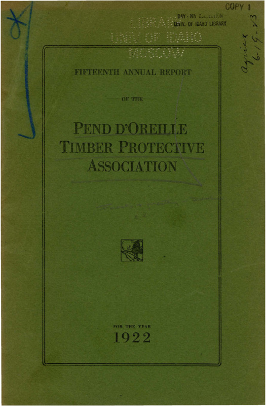 The 1922 annual report of the Pend d'Oreille Timber Protective Association includes the association president's report which highlights the success of the fire season and minimal losses, a financial report, the auditor's report confirming a successful audit, the secretary-treasurer's report, and a report from the Fire Warden describing the fires during the season, burning permits issues to settlers, and recommendations for new equipment. The report also includes comparative statistics related to fires and rainfall from 1908-1922 and a table with descriptions of the 130 fires during the fire season.