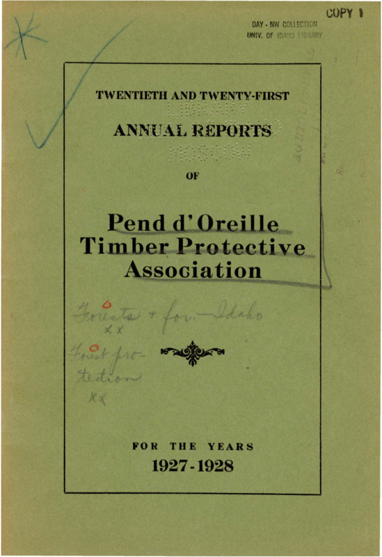 The 1927-1928 biennial reports of the Pend d'Oreille Timber Protective Association include the association president's report, financial reports, auditor's certificates, the secretary-treasurer's report, and reports from the Chief Fire Warden on the 1927 and 1928 fire seasons. The Fire Warden describes 1928 as a fair season with 154 fires and 1927 as a favorable season with 106 fires. The biennial reports also include comparative statistics related to fires and rainfall from 1908-1928 and tables with descriptions of the fires during the 1927 and 1928 fire seasons.