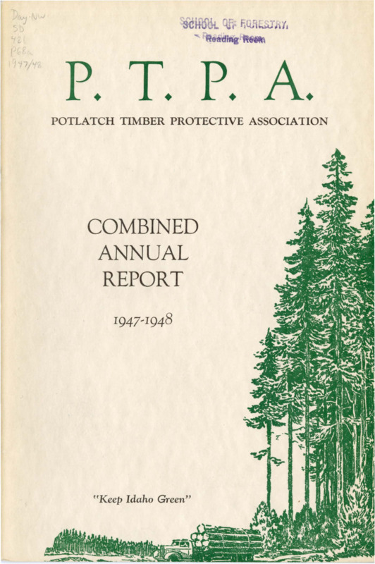 The 1947-1948 combined annual reports of the Potlatch Timber Protective Association include general recommendations, a report from the Regional Leader of the White Pine Blister Rust Control, financial reports and two separate reports from the Fire Warden on the 1947 and 1948 fire seasons in which the warden states that the 1947 season involved an electrical storm responsible for 52 of the 70 total fires of the season and the 1948 season was successful with only 22 fires. The warden reports on general operations, the "Keep Idaho Green" publicity campaign, and new improvements, such as airfield renovations, a steel watchtower on Elk Butte, a radio system, a portable electric megaphone, and an increase in the use of airplanes for scouting work. The annual report features tables about climactic conditions and tables related to fire locations and damage during the 1947 and 1948 fire seasons.