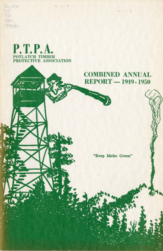 The 1949-1950 combined annual reports of the Potlatch Timber Protective Association include general recommendations, a report on blister rust control operations, financial reports, and two separate reports from the Fire Warden on the 1947 and 1948 fire seasons in which the warden states that the 1949 season was long and difficult with 53 total fires and the 1950 season was successful with 69 total fires, the majority of which were caused by lightning. The warden reports on the "Keep Idaho Green" publicity campaign, the extensive use of airplanes for scouting, the development of new roads, new radio equipment, a fire plan for industrial logging operations, and a fire training school held at Elk River in cooperation with the Clearwater Association. The annual report features tables about climactic conditions and tables related to fire locations and damage during the 1949 and 1950 fire seasons.