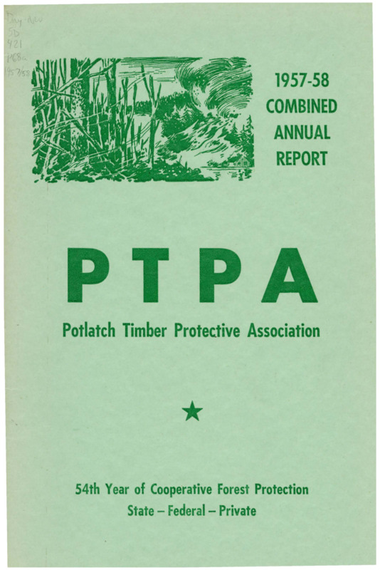 The 1957-1958 combined annual reports of the Potlatch Timber Protective Association include financial reports and two separate reports from the Fire Warden on the 1947 and 1948 fire seasons. The warden describes 1957 as a favorable fire season despite being one of the longest and driest fire seasons on record; likewise, 1958 was a dangerous and dry fire season which was successfully managed. The warden reports on the Clarke-McNary Act, the excess property program, the association's new forestry program, blister rust control, inspections, air patrol use, and improvements. The annual report features tables about climactic conditions and tables related to fire locations and damage during the 1957 and 1958 fire seasons.