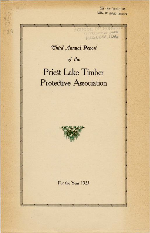 The third annual report of the Priest Lake Timber Protective Association includes the association president's report, a financial report, and a report from the Fire Warden which describes the 1923 fire season as the most favorable since 1916. In his report, the warden proposes future projects and highlights a fire prevention campaign and ongoing maintenance and improvements efforts. The annual report also includes a certificate confirming a successful audit, a list of non-expendable equipment purchased during the season, and a table with descriptions of fires during the fire season.