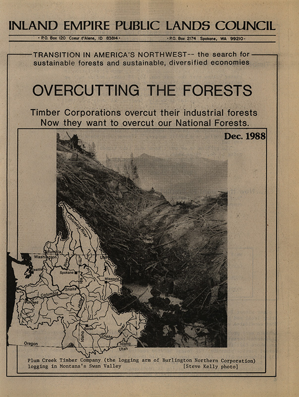 What Future For The Forests?--Sierra, 1988-11 to 12; Witt, Evans--Bush floats on great outdoors as he winds up trip to west--Idaho Statesman, 1988-05-16(Boise, ID);McClure will have president's ear--Lewiston Tribune, 1988-11-11(Lewiston, ID); Political Outrage--The Los Angeles Times, 1988-11-07(Los Angeles, CA); Philip Shabecoff--Reagan Vetoes Bill to Protect 1.4 Million Acres in Montana--The New York Times, 1988-11-04(New York, NY); Landers, Rich-- Both extremes 'winners' after wilderness veto-- Spokesman Review, 1988-11-08(Spokane, Washington); Wilke, Bill--Williams' poll shows support for wilderness-- Missoulian, 1988-11-28(Missoula, MT); Manning, Dick--Williams: The bill will be back--Missoulian(Missoula, MT); Manning, Dick--Panelists bemoan pace of logging-- Missoulian, 1988-10-23(Missoula, MT); Manning, Dick-- Logging outstrips growth-- Missoulian, 1988-10-16(Missoula, MT); Manning, Dick-- Expanded harvest means future shortage-- Missoulian, 10-16(Missoula, MT); Manning, Dick--Timber liquidation was a boardroom decision, 1988-10-16(Missoula, MT); Manning, Dick--Skids fuel furor--Missoulian, 1988-10-19(Missoula, MT); Manning, Dick--Roads erode water qualify--Missoulian, 1988-10-19(Missoula, MT); Manning, Dick--Tractor skidding sets back land's recovery--Missoulian, 1988-10-19(Missoula, MT); Manning, Dick-- Sportsmen feel impacts on wildlife--Missoulian, 1988-10-20(Missoula, MT); Manning, Dick--Logging spurs regulatory move--Missoulian, 1988-10-21(Missoula, MT); Loggers protest wasteful practices--Lewiston Tribune, 1988-11-13(Lewiston, ID); Ramsey, Bruce-- Overcutting alarms timber mill owner--Seattle Post-Intelligencer, 1988-3-7(Seattle, WA); MEDC study offers mixed outlook on timber supply; Ervin, Keith--Forests, A Tall Tale of Too Few Trees--1988-11; Weyerhaeuser to close mill, lay of 250--Lewiston Tribune, 1988-10-23(Lewiston, ID); The never-ending short-term timber shortage--Lewiston Tribune, 1988-6-2(Lewiston, ID); Fighting for world's rain forests, Gathering to plot strategy for tropics and temperate survival--Spokesman Review, 1988-11-18(Spokane, WA);