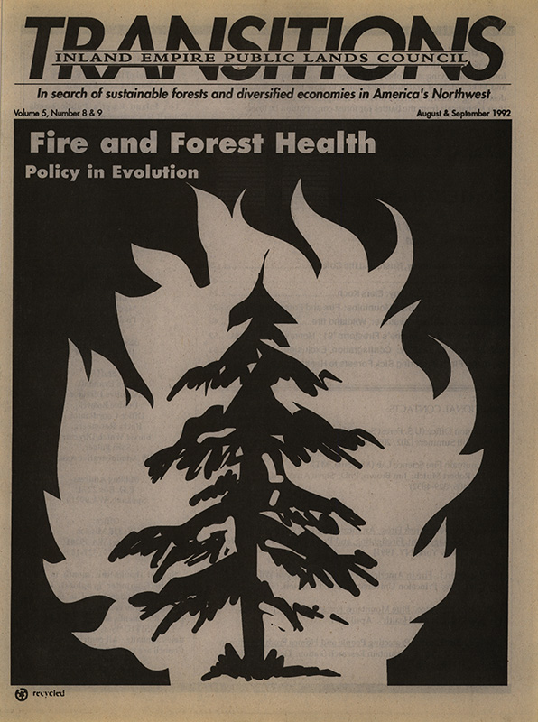 Osborn, John--Fire, Death and Life; Folger, Sara--Forest Watch Report--1992-7-18 to 1992-9-20; Ashton, Linda--Foley accused of forest failure--Lewiston Tribune, 1992-8-11(Lewiston, ID); Crandall, Dave--'Stumps Don't Lie' - Residents Throughout Eastern Washington Send A Clear Message To Speaker Foley; Lynch, Jim--Clearcut ads will board buses--The Spokesman Review, 1992-8-11(Spokane, WA); Roberts, Paul--Felling Foley--Seattle Weekly, 1992-8-26(Seattle, WA); Johnson, David--Foley flies over forests with mill owners, environmentalists--Newport Miner, 1992-9-2(Newport, WA); Egan, Timothy--Bush bringing new message to NW--The Spokesman Review, 1992-9-14(Spokane, WA); Titone, Julie--President draws line on species protection--The Spokesman Review, 1992-9-15(Spokane, WA); Owls and jobs: Not that simple--Seattle Post-Intelligencer, 1992-9-16(Seattle, WA); Stuebner, Stephen--Are forests burning because of Smokey?--High Country News, 1992-8-24(Paonia, CO); Rangers nervous in tinder-dry woods--Lewiston Tribune, 1992-7-27(Lewiston, ID); 'Smokey Bear' cited for public's ignorance of fire's role in nature--Missoulian, 1989-7-16(Missoula, MT); Nokkentved, N.S.--Striking a balance--Times-News, 1992-8-5(Twin Falls, ID); Baird, Dennis--Pioneers in Fire Ecology: Elers Koch; New forest fire view--Seattle Post-Intelligencer, 1991-7-1(Seattle, WA); Barnard, Jeff--Forest Service re-evaluates fire--The Oregonian, 1991-9-2(Portland, OR); Cockle, Richard--Eastside forests: tinderbox awaiting spark--The Oregonian, 1992-7-5(Portland, OR); The Roles Of Fire In The Blue Mountains--Blue Mountains Forest Health Report: 'New Perspectives in Forest Health'--1991-4; Landers, Rich--Businesses blast park's 'let burn' policy--The Spokesman Review, 1988-9-4(Spokane, WA); Reid, T.R.--Media Fanned the Flames of Ignorance at Yellowstone--Post Register, 1989-8-2(Idaho Falls, ID); Yellowstone Park fire damage exaggerated, scientists report--The Spokesman Review, 1989-1-20(Spokane, WA); What was really destroyed by Yellowstone fires--Lewiston Tribune, 1988-12-23(Lewiston, ID); Loftus, Bill--New Life by Fire--Lewiston Tribune, 1988-9-25(Lewiston, ID); U.S. Park Service's fire policy bolstered--Seattle Post-Intelligencer, 1990-1-7(Seattle, WA); Tuholske, Lilly--After fire, the forest begins anew--Missoulian, 1988-9-25(Missoula, MT); Building homes in fire-dependent forests--Protecting People and Homes From Wildfire in the Interior West, 1988-9; Geranios, Nicholas K.--Building homes in forests is risky, fire official says--Post Register, 1991-10-18(Idaho Falls, ID); Kraeuchi, Thomas E.--Dried-out NW cities ripe for wildfire--The Oregonian, 1992-8-20(Portland, OR); Prevention--Post Register, 1991-10-18(Idaho Falls, ID); Craig, John and Jamieson, Sean--Northern Spokane County like war zone--The Spokesman Review, 1991-10-17(Spokane, WA); Steele, Karen Dorn--Hangman Hills lessons largely ignored--The Spokesman Review, 1991-10-20(Spokane, WA); Fire can be stern teacher of lessons on prevention--The Spokesman Review, 1991-10-22(Spokane, WA); Kresek, Ray--Rural dwellers must shoulder fire-prevention load--The Spokesman Review, 1991-12-8(Spokane, WA); Osborn, John--American Fire Policy; Pyne, Stephen J.--Oregon's Tillamook Fire: 1933--Princeton University Press, 1982(Princeton, NJ); Arno, Stephen F. and Brown, James K.--Managing Fire in Our Forests - Times for a New Initiative--Journal of Forestry, 1989-11-12; Fire policy is a good one--Missoulian, 1988-8-28(Missoula, MT); Wuerthner, George--Save the forests: Let them burn--High Country News, 1988-8-29(Paonia, CO); Rosenwald, Lonnie--Timber official warns of fires--The Spokesman Review, 1988-10-1(Spokane, WA); Mutch, Robert W.--A Prescription For The Blue Mountains Of Oregon-- Inner Voice, 1992-3 and 4