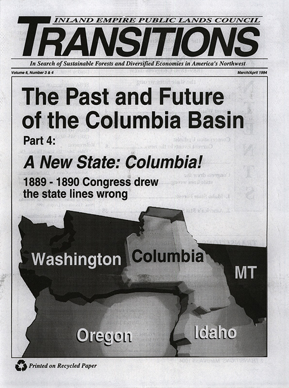 Osborn, John--A New State: Columbia!; Rosenberg, Barry--Forest Watch, 'Ecosystem Management': Real change, or more management by slogan?; Foster, J. Todd--Environmentalists, loggers join in suit against Idaho--The Spokesman Review, 1994-5-12(Spokane, WA); Sonner, Scott--Interior secretary singles out the Northwest--The Spokesman Review, 1994-3-29(Spokane, WA); Foster, J. Todd--Backers seek grass-roots support for ecosystem bill--The Spokesman Review, 1994-3-25(Spokane, WA); Olsen, Ken--Unlikely allies agree to fight log exports--Daily News, 1994-3-19 and 20(Pullman, WA/Moscow, ID); Devlin, Sherry--National AFL-CIO council wants log exports banned--Missoulian, 1994-2-25(Missoula, MT); Sonner, Scott--Senator claims timber industry has ear of USFS--Lewiston Morning Tribune, 1994-3-2(Lewiston, ID); Industry: 'We didn't get what we were asking for'--Lewiston Morning Tribune, 1994-3-16(Lewiston, ID); Edelson, David B.--Cooperation with environmentalists works to everyone's benefit--The Oregonian, 1994-3-15(Portland, OR); Forest Chief assures Andrus science, not politics, is key--The Spokesman Review, 1994-1-6(Spokane, WA); Foster, J. Todd--Andrus: End clearcutting--The Spokesman Review, 1994-2-17(Spokane, WA); Kenyon, Quane--Panel OKs state grazing land bill--Post Register, 1994-3-16(Idaho Falls, ID); Kenyon, Quane--Showdown at the Land Board marks changing times--Lewiston Morning Tribune, 1994-2-13(Lewiston, ID); Lawsuit Charges Idaho Officials Abused Children's Trust--The Networker, 1992-4; Price, Rick--Endowment lands aren't managed for the long run--Coeur d'Alene Press, 1992-12-30(Coeur d'Alene); Affidavit Of Damian Sedney In Opposition To Defendants' Motion For Summary Judgement--1992-10-4; Miller, Dean--Timber industry ready to saw off teachers union--The Spokesman Review, 1994-3-8(Spokane, WA); Hinson, Joseph M.--Dear Kitty and Atwell--Intermountain Forest Industry Association, 1994-3-5; Hollingsworth, Rita--IEA bows out of timber sales suit--Coeur d'Alene Press, 1994-3-15(Coeur d'Alene, ID); Sprengel, Mark--A rotten apple for teachers--Priest River Times, 1994-3-16(Priest River, ID); Titone, Julie--Idaho wary of forest ecosystem management--The Spokesman Review, 1993-12-6(Spokane, WA); Titone, Julie--Loomis forest may be test case--The Spokesman Review, 1993-12-6(Spokane, WA); Hamilton, Ladd--In Idaho's struggle for statehood...The South Won!--Lewiston Tribune, 1990-7-3(Lewiston, ID); Preston, Seth--Those dirty scoundrels stole the capital--Lewiston Morning Tribune, 1990-7-3(Lewiston, ID); Sees the New State Handwriting on the Wall--The Spokesman Review, 1907-2-3(Spokane, WA); Why a New State is Desired--The Spokesman Review, 1907-2-5(Spokane, WA); Collins, Jess F.--Panhandle Once Voted Division--The Spokesman Review, 1907-2-3(Spokane, WA); Clashing Interests in Northwest--The Spokesman Review, 1907-2-8(Spokane, WA); Rosenwald, Lonnie--Gardner bringing Cabinet to potential '51st state'--The Spokesman Review, 1991-2-20(Spokane, WA); Seattle happy to dump garbage on East Side--The Spokesman Review, 1991-5-14(Spokane, WA); UI prof exposes the mythology in Idaho history--Lewiston Tribune, 1991-9-12(Lewiston, ID); Lamb, David--Riddle of the Rockies: Just Where Is Idaho?--Los Angeles Times, 1988-7-13(Los Angeles, CA); Floyd, Doug--Boise bureaucrats let grant slip away from North Idaho--The Spokesman Review, 1994-3-24(Spokane, WA); Stuebner, Stephen--Udall: Idaho won't know what it's got until it's all gone--Idaho Statesman, 1991-4-27(Boise, ID)