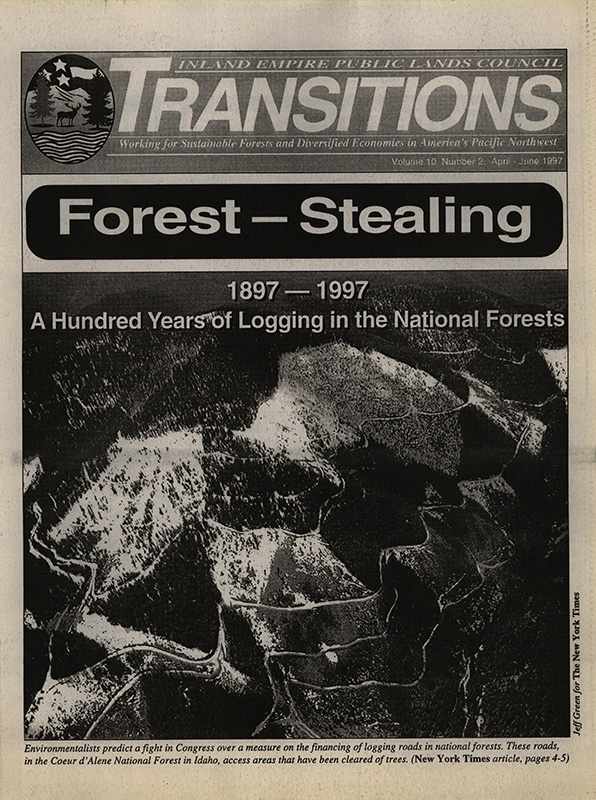 Osborn, John--Forest - Stealing: A Hundred Years of Logging in the National Forests; Goldberg, Carey--National Report--The New York Times, 1997-5-23(New York, NY); Barnard, Jeff--Centennial of forest lands celebrated--The Oregonian, 1991-8-11(Portland, OR); Bogus Pine Land Settlers--The New York Times, 1891; The New York Times, Editorial--The New York Times, 1890-12-10(New York, NY); Editorial--The New York Times, 1890-12-11(New York, NY); Veto!--The New York Times, 1897-3-3(New York, NY); The Forest Reservations--The New York Times, 1897-4-16(New York, NY); The Forest Reserve--The New York Times, 1897-5-15(New York, NY); The Forest Reserves--The New York Times, 1897-5-27(New York, NY); A Year For Forest Grabbing--The New York Times, 1897-5-29(New York, NY); Senator Mitchell Indicted For Fraud--The New York Times, 1905-1-1(New York, NY); Lewiston Men Named In Charge--The Spokesman Review, 1905-1-4(Spokane, WA); Stealing Timber On North Fork--The Spokesman Review, 1905-1-22(Spokane, WA); Fraud Cases May Involve Others--The Spokesman Review, 1905-1-10(Spokane, WA); Plot To Smirch Name Of Heney--The Spokesman Review, 1905-2-3(Spokane, WA); Land Grabbers Swarm Victoria--The Spokesman Review, 1905-2-26(Spokane, WA); Indicts Binger Hermann--The Spokesman Review, 1905-3-4(Spokane, WA); May Nab Timber Barons--The Spokesman Review, 1905-1-11(Spokane, WA); Hot Pursuit Of Land Sharks--The Spokesman Review, 1905-2-24(Spokane, WA); Forest Millions Saved To Nation--The Spokesman Review, 1907-3-8(Spokane, WA); Devlin, Sherry--FS hits 100 years of logging--Missoulian, 1997-6-5(Missoula, MT); Idaho's Panhandle Lives With a Deadly Legacy--Sierra Club, 1997-6-4; Olsen, Ken--Sierra Club stumps for Panhandle--The Spokesman Review, 1997-6-5(Spokane, WA); Long Story Of Corruption--The Spokesman Review, 1905-1-2(Spokane, WA)