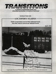 Osborn, John--Timber Corporations overcut their industrial forests Now they want to overcut out National Forests, Log Exports; Egan, Timothy--Where Have All the Forests Gone?--Roslyn Journal, The New York Times National, 1989-2-15; Manning, Dick--Foresters ordered to expand harvest--Missoulian, 1989-2-7(Missoula, MT); Loftus, Bill -- Clearwater Forest ordered to increase timber sales 17%-- Lewiston Tribune, 1989-2-25(Lewiston, ID); Loftus, Bill-- Symms to timber industry: 'We're all environmentalists'-- Lewiston Tribune, 1989-03-23(Lewiston, ID); Manning, Dick--Logging lobby Group claiming 'grass-roots' origins is tight with timber industry, memos show-- Missoulian, 1989-3-8(Missoula, MT); Manning, Dick--Log exports continue to expand-- Missoulian, 1989-2-26(Missoula MT); Timber firm disputes figures on its export of raw logs--Lewiston Tribune, 1989-3-18(Lewiston, ID); Weyerhaeuser to close mill, lay off 250-- Lewiston Tribune, 1988-10-23(Lewiston, ID); Manning, Dick--Bush won't halt export of logs--Missoulian, 1989-1-30(Missoula, MT); Northwest's logs go overseas, not where needed, Oregon lawmaker says-- The Seattle Times, 1989-2-23(Seattle, WA); Lawmakers want help with timber-- Spokesman Review, 1989-2-2(Spokane, WA); Don't export employment, Proposal to increase timber exports will cost U.S. jobs--Missoulian, 1989-2-26(Missoula, MT); Johnson, David--Even a few acres of forest land can hold promise-- Lewiston Tribune, 1989-3-5(Lewiston, ID); 'Weed' tree finally gets some respect-- Spokesman Review, 1989-3-12(Spokane, WA); Post Register opinions, Prepare for timber changes-- The Post-Register, 1989-2-12(Idaho Falls, ID)