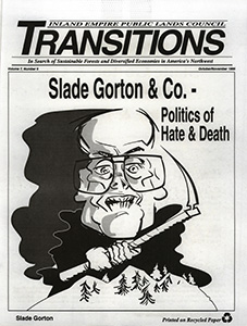 Osborn, John--From Passenger Pigeons to Sockeye Salmon; Last Passenger Pigeon: 1914--Cincinnati Enquirer, 1814-8-18(Cincinnati, Ohio); Schwennesen, Don--Trout, salmon aren't the only threatened fish--Missoulian, 1995-3-1(Missoula, MT); Idaho's caribou herd struggling for survival--Post Register, 1995-9-4(Idaho Falls, ID); Stevens, William K.--Latest Endangered Species: Natural Habitats of America--The New York Times, 1995-2-14(New York, NY); Kenworthy, Tom--Scientists call for tougher species act--The Spokesman Review, 1995-5-25(Spokane, WA); Senior, Jeanie--Gorton takes aim at Endangered Species Act--The Oregonian, 1995-4-14(Portland, OR); Ethics complaint filed against Gorton--The Spokesman Review, 1995-4-28(Spokane, WA); Julie--How A Bill Becomes A Law: The New Approach--Harper's Magazine, 1995-July; Endangered Integrity--The New York Times, 1995-4-14(New York, NY); Sonner, Scott--Senators OK freeze on guarding rare species--The Oregonian, 1995-3-18(Portland, OR); Panel clears Gorton--The Spokesman Review, 1995-6-14(Spokane, WA); Descendants of lonely sockeye head for ocean--The Spokesman Review, 1995-6-9(Spokane, WA); Sanchotena, Mitch--Gorton's bill would force Idaho to kiss salmon, steelhead goodbye--Idaho Statesman, 1995-6-29(Boise, ID); Eure, Rob--A new cut at logging legislation GOP wants more timber--The Oregonian, 1995-8-8(Portland, OR); Sonner, Scott--Timber lawyers ask judge to jail assistant ag secretary--Lewiston Tribune, 1995-9-27(Lewiston, ID); F., J.--Slade Gorton - industry's pipeline to a silent spring--Lewiston Morning Tribune, 1995-4-16(Lewiston, ID); Barker, Rocky--Gorton leads today's 'war' against Indians--Post Register, 1995-9-17(Idaho Falls, ID); Wickline, Michael R.--Critic: Chenoweth fans racism--Lewiston Tribune, 1995-7-8(Lewiston, ID); Sen. Gorton joining panel that controls purse strings--The Spokesman Review, 1991-1-19(Spokane, WA); Sonner, Scott--Gorton gains re-election cash from timber execs--Bellevue Journal American, 1993-8-11; Connelly, Joel--Gorton rides on wave of GOP cash--Seattle Post-Intelligencer, 1994-2-1(Seattle, WA); Lieb, David A.--Kempthorne wildlife plan denounced--The Spokesman Review, 1995-10-31(Spokane, WA); McClure pushes Endangered Species Act bill--Post Register, 1995-7-14(Idaho Falls, ID); F., J.--When cheering stops, Senate must confront science--Lewiston Tribune, 1995-6-3(Lewiston, ID)