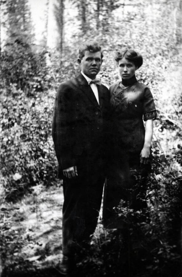 Ansel and Maude Freel pictured in formal wear. Ansel Freel was automotive mechanic for Potlatch Lumber Company.