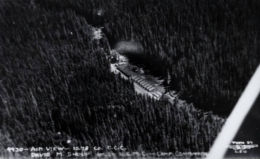 Aerial view of CCC camps at Badger Meadow, near Bovill, Idaho.