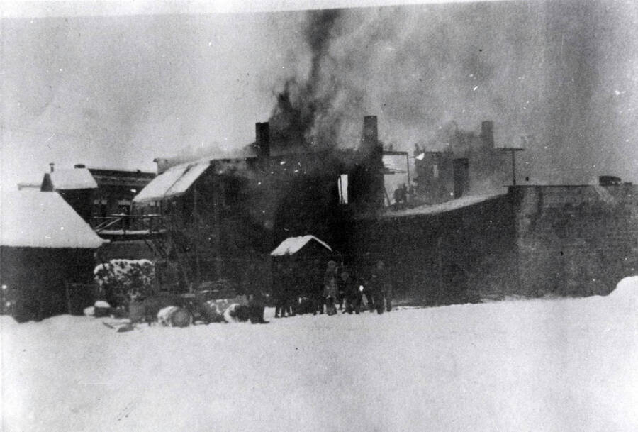 A fire that occured at Gus Verndon's store in Bovill, Idaho in 1905