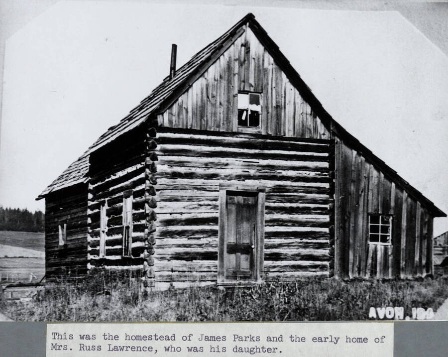 The first cabin at Avon,  homestead of James Parks.