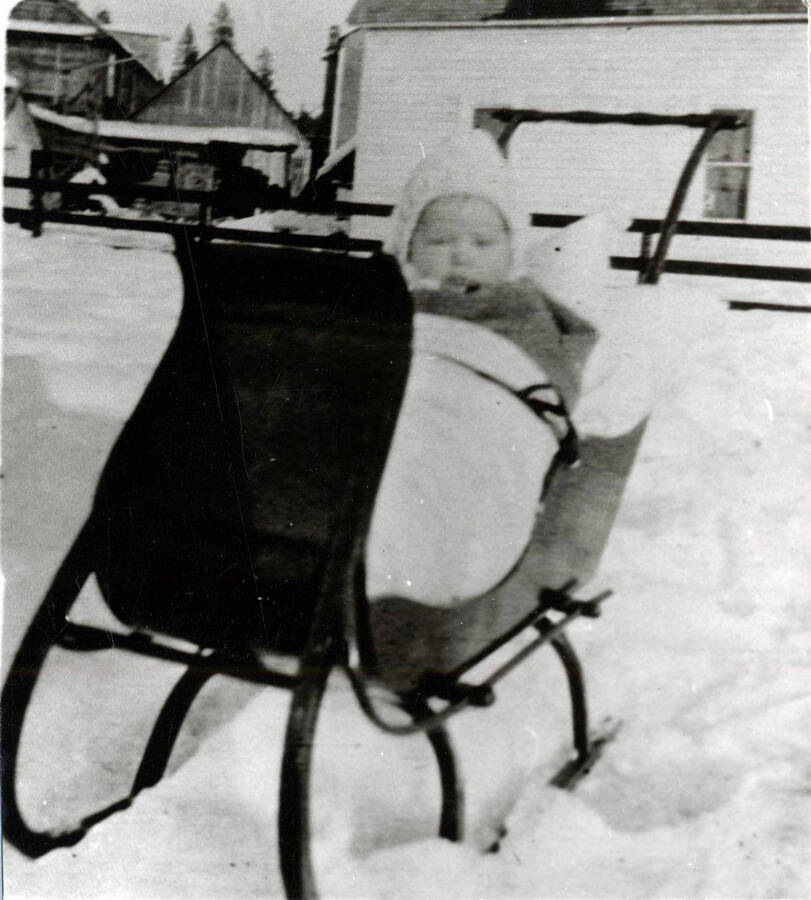 Baby Madeleine Groh in a sleigh