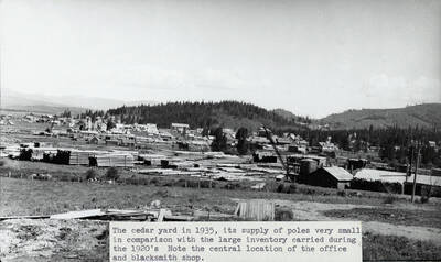 The cedar yard in 1935. The supply of poles pictured here much smaller than the large inventory carried during the 1920's.