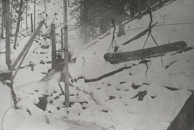 A log moves down the highline at Beal's Butte northwest of Bovill, Idaho.
