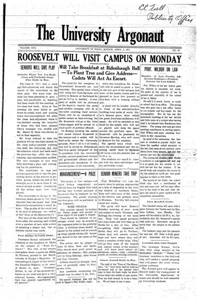 Debate council - Financial report (pg 5, c1) | Financial report (pg 4, c1) | Preps vs. Lewiston High (pg 2, c2) | President of U.S. 1901-1909 (pg 1, c1)