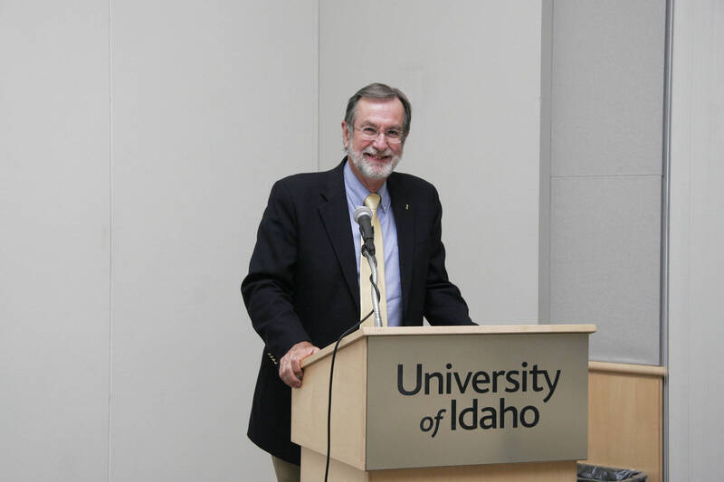Photograph  1 of Marty Peterson's Colloquium Talk 'Reflections on Serving under Seven University of Idaho Presidents - Representing the University in all its Diversity and Universality.' Marty Peterson is Special Assistant to the President, Governmental Relations. Pictured: Marty Peterson.