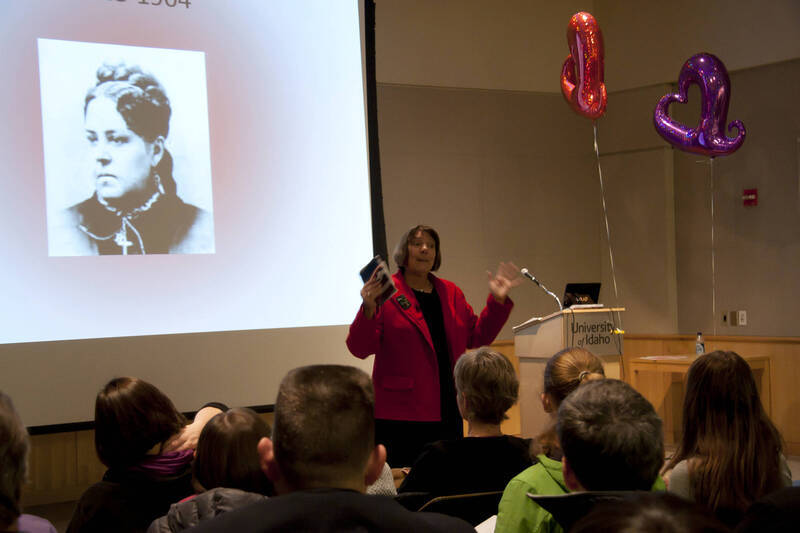 Photograph  7 of Katherine Aiken's Colloquium Talk 'A Historian Looks at Valentine's Day.' Katherine Aiken is Dean, College of Letters, Arts & Social Sciences, and Professor of History. Pictured: Katherine Aiken.