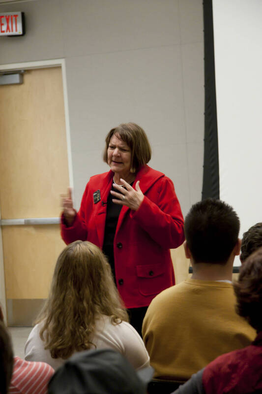 Photograph  9 of Katherine Aiken's Colloquium Talk 'A Historian Looks at Valentine's Day.' Katherine Aiken is Dean, College of Letters, Arts & Social Sciences, and Professor of History. Pictured: Katherine Aiken.