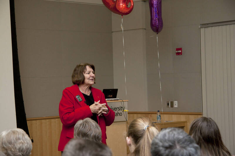 Photograph  10 of Katherine Aiken's Colloquium Talk 'A Historian Looks at Valentine's Day.' Katherine Aiken is Dean, College of Letters, Arts & Social Sciences, and Professor of History. Pictured: Katherine Aiken.
