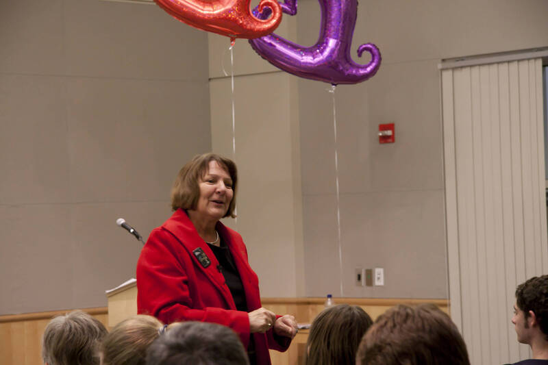 Photograph  12 of Katherine Aiken's Colloquium Talk 'A Historian Looks at Valentine's Day.' Katherine Aiken is Dean, College of Letters, Arts & Social Sciences, and Professor of History. Pictured: Katherine Aiken.