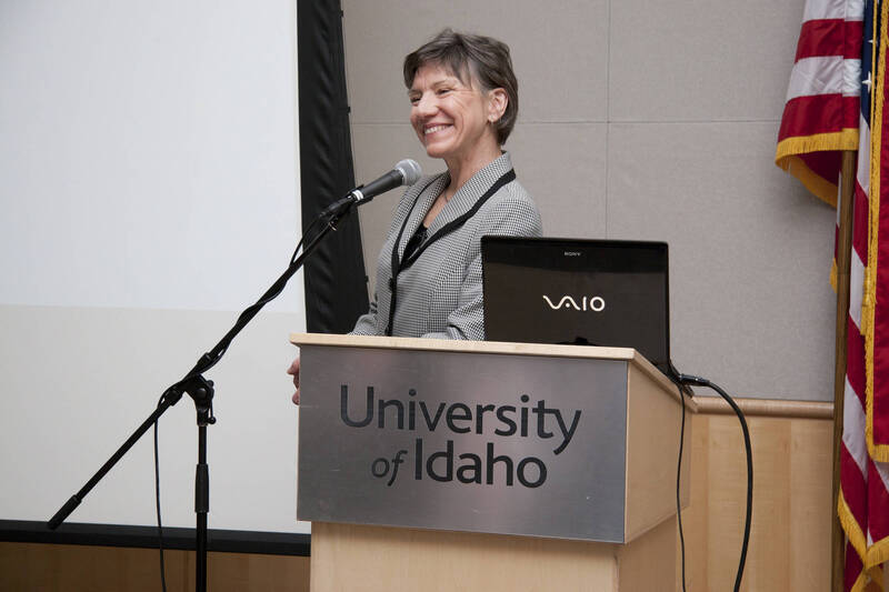 Photograph  11 of Nancy Chaney's Colloquium Talk 'Adventures of time and space travel aboard an amazing machine: The wheel as political metaphor..' Nancy Chaney is an alumnus of University of Idaho and Mayor of Moscow. Pictured: Nancy Chaney.