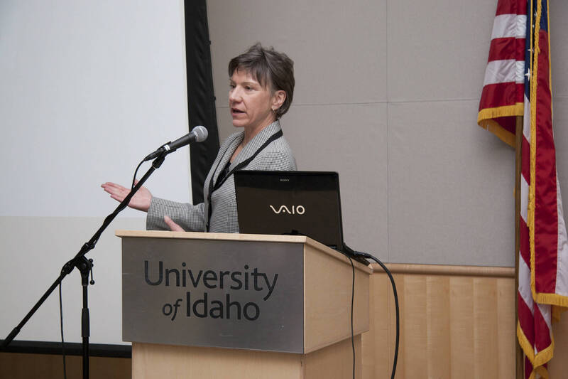 Photograph  14 of Nancy Chaney's Colloquium Talk 'Adventures of time and space travel aboard an amazing machine: The wheel as political metaphor..' Nancy Chaney is an alumnus of University of Idaho and Mayor of Moscow. Pictured: Nancy Chaney.