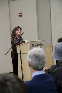 Photograph  4 of Carmen Suarez's Colloquium Talk 'Un Testimonio:  Quien Soy Yo?  Who Am I? - A Chicago-born Latina's Path to Ethnic Identity and Activism.' Carmen Suarez is Director, Office of Human Rights, Access and Inclusion. Pictured: Carmen Suarez.
