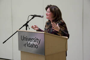 Photograph  10 of Carmen Suarez's Colloquium Talk 'Un Testimonio:  Quien Soy Yo?  Who Am I? - A Chicago-born Latina's Path to Ethnic Identity and Activism.' Carmen Suarez is Director, Office of Human Rights, Access and Inclusion. Pictured: Carmen Suarez.