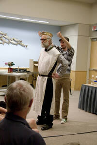 Photograph  25 of Dan Edwards's Colloquium Talk 'The Unique vs. The Universal: the Final Round.' Dan Edwards is Associate Professor of Physical Chemistry. Pictured: Dan Edwards and student assistant.