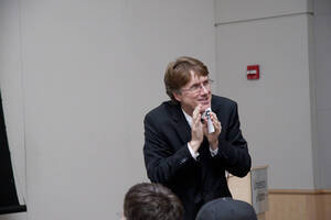 Photograph  5 of Michael O'Rourke's Colloquium Talk 'Better Living through Philosophy: Ways of Knowing and the Search for Common Ground.' Michael O'Rourke is Professor of Philosophy and faculty in Neuroscience and Environmental Science. Pictured: Michael O'Rourke.