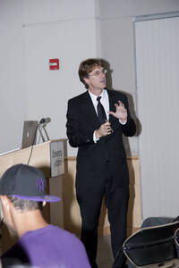 Photograph  6 of Michael O'Rourke's Colloquium Talk 'Better Living through Philosophy: Ways of Knowing and the Search for Common Ground.' Michael O'Rourke is Professor of Philosophy and faculty in Neuroscience and Environmental Science. Pictured: Michael O'Rourke.