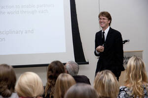 Photograph  8 of Michael O'Rourke's Colloquium Talk 'Better Living through Philosophy: Ways of Knowing and the Search for Common Ground.' Michael O'Rourke is Professor of Philosophy and faculty in Neuroscience and Environmental Science. Pictured: Michael O'Rourke.