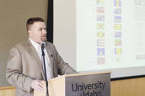 Photograph  4 of Bill Smith's Colloquium Talk 'The International Community Looks for...Community?.' Bill Smith is Director, Martin Institute and International Studies. Pictured: Bill Smith.