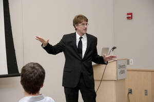 Photograph  12 of Michael O'Rourke's Colloquium Talk 'Better Living through Philosophy: Ways of Knowing and the Search for Common Ground.' Michael O'Rourke is Professor of Philosophy and faculty in Neuroscience and Environmental Science. Pictured: Michael O'Rourke.