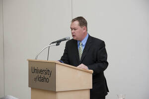 Photograph  5 of Brandon Schrand's Colloquium Talk 'Removing the Mask: The Personal Essay as an Epistemological Instrument in the Unique and the Universal.' Brandon Schrand is Assistant Professor of English. Pictured: Brandon Schrand.
