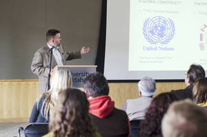Photograph  6 of Bill Smith's Colloquium Talk 'The International Community Looks for...Community?.' Bill Smith is Director, Martin Institute and International Studies. Pictured: Bill Smith.