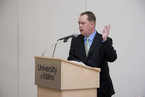 Photograph  8 of Brandon Schrand's Colloquium Talk 'Removing the Mask: The Personal Essay as an Epistemological Instrument in the Unique and the Universal.' Brandon Schrand is Assistant Professor of English. Pictured: Brandon Schrand.