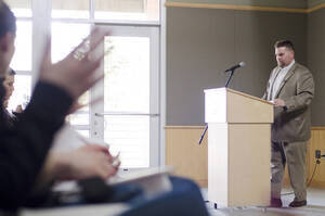 Photograph  11 of Bill Smith's Colloquium Talk 'The International Community Looks for...Community?.' Bill Smith is Director, Martin Institute and International Studies. Pictured: Bill Smith.
