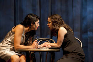 Photograph  11 of Robert Caisley and Lauren 'Lojo' Simon's Performance 'Adoration of Dora: a Play with Text and Images.' Robert Caisley, Associate Professor of Theatre Arts and Head of Dramatic Writing, directed the play. Lauren 'Lojo' Simon, MFA graduate student, wrote the play. Pictured: Cast members perform at dress rehearsal, University of Idaho Hartung Theater.