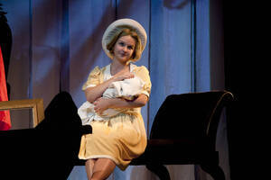 Photograph  21 of Robert Caisley and Lauren 'Lojo' Simon's Performance 'Adoration of Dora: a Play with Text and Images.' Robert Caisley, Associate Professor of Theatre Arts and Head of Dramatic Writing, directed the play. Lauren 'Lojo' Simon, MFA graduate student, wrote the play. Pictured: Cast members perform at dress rehearsal, University of Idaho Hartung Theater.