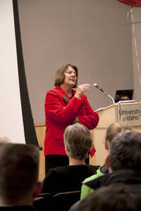 Photograph  11 of Katherine Aiken's Colloquium Talk 'A Historian Looks at Valentine's Day.' Katherine Aiken is Dean, College of Letters, Arts & Social Sciences, and Professor of History. Pictured: Katherine Aiken.