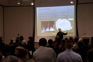 Photograph  6 of James Foster's Colloquium Talk 'Why the classics matter: ancient Greece and the modern university.' James Foster is Professor of Biology and Computer Science. Pictured: James Foster.